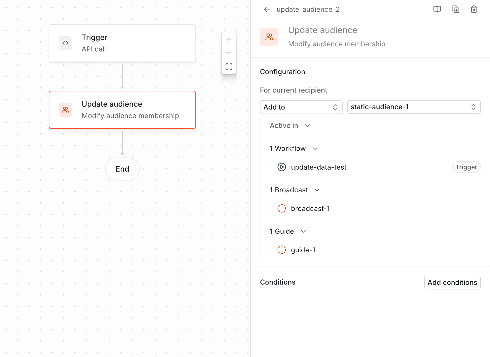 Update audience function step in the workflow builder.